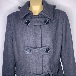 Tommy Hilfiger Peacoat Wool Hooded Buttons Zip Gray Women’s Sz Large